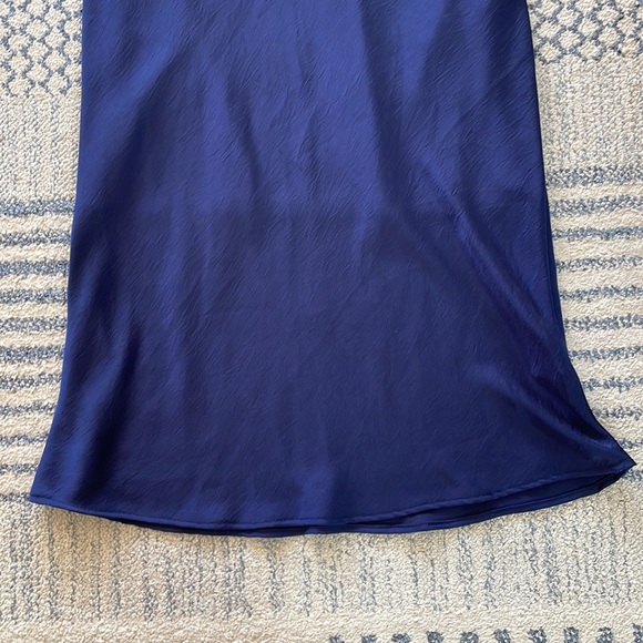 Forgotten Grace Navy Blue Satin Midi Skirt - Picture 3 of 6